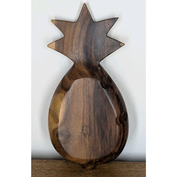 Monkey Pod Wood Pineapple Trinket Dish Bowl Spoon Rest Made Philippines 6" x 12" - Picture 2 of 6